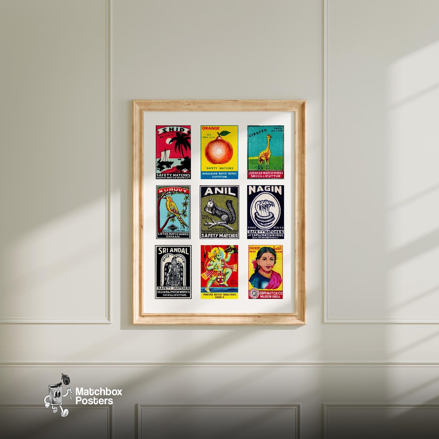 Vintage Tamils - vintage matchbox label print - living room mockup