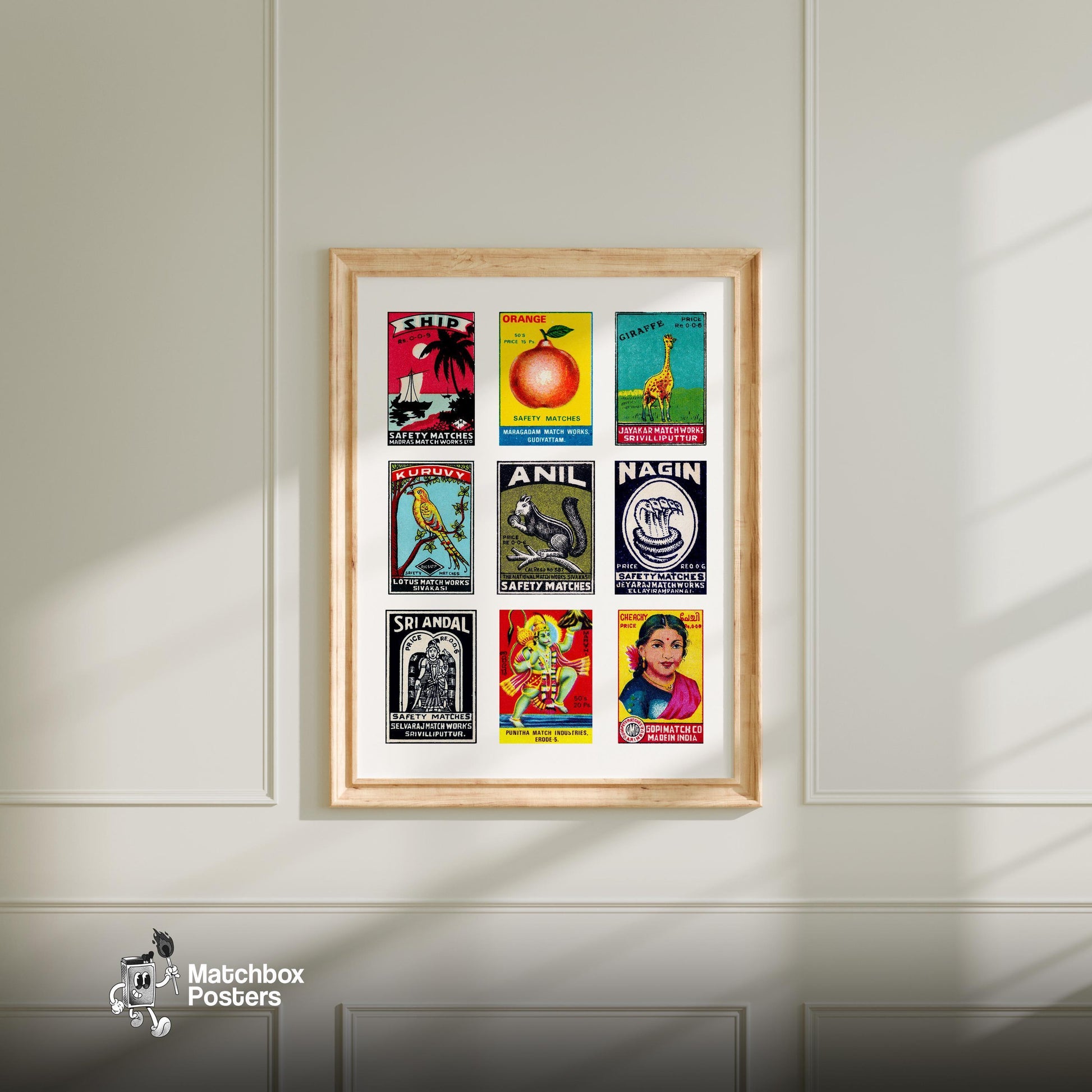 Vintage Tamils - vintage matchbox label print - living room mockup