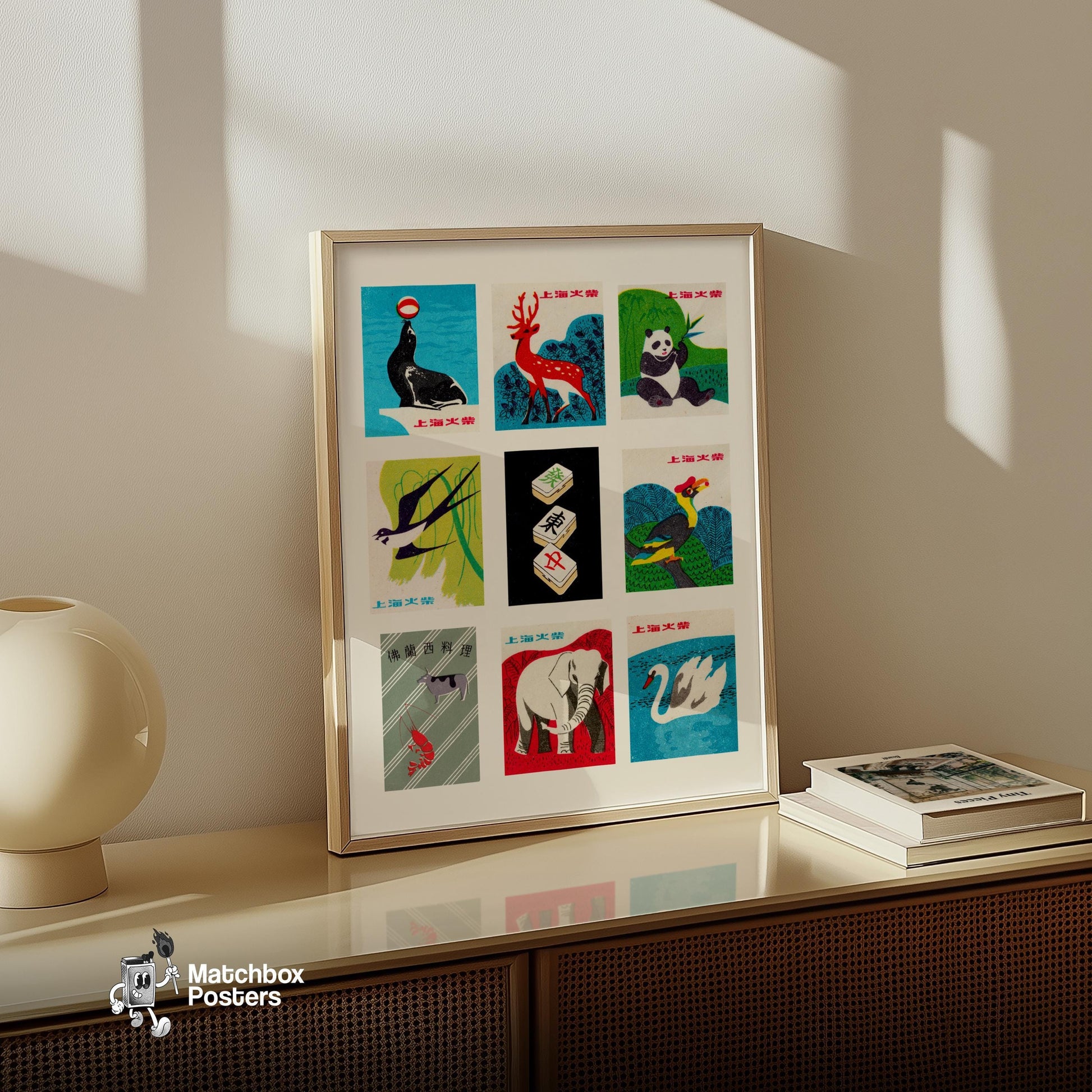 Animal - vintage matchbox label print - bedroom mockup