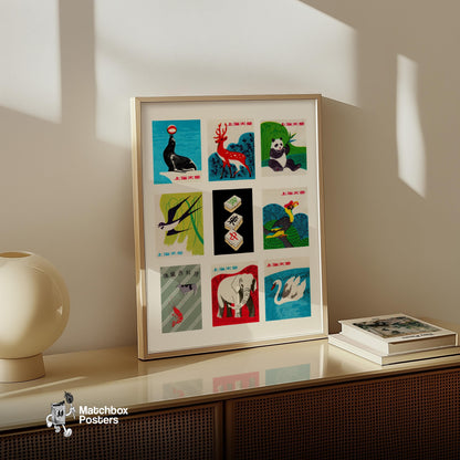 Animal - vintage matchbox label print - bedroom mockup