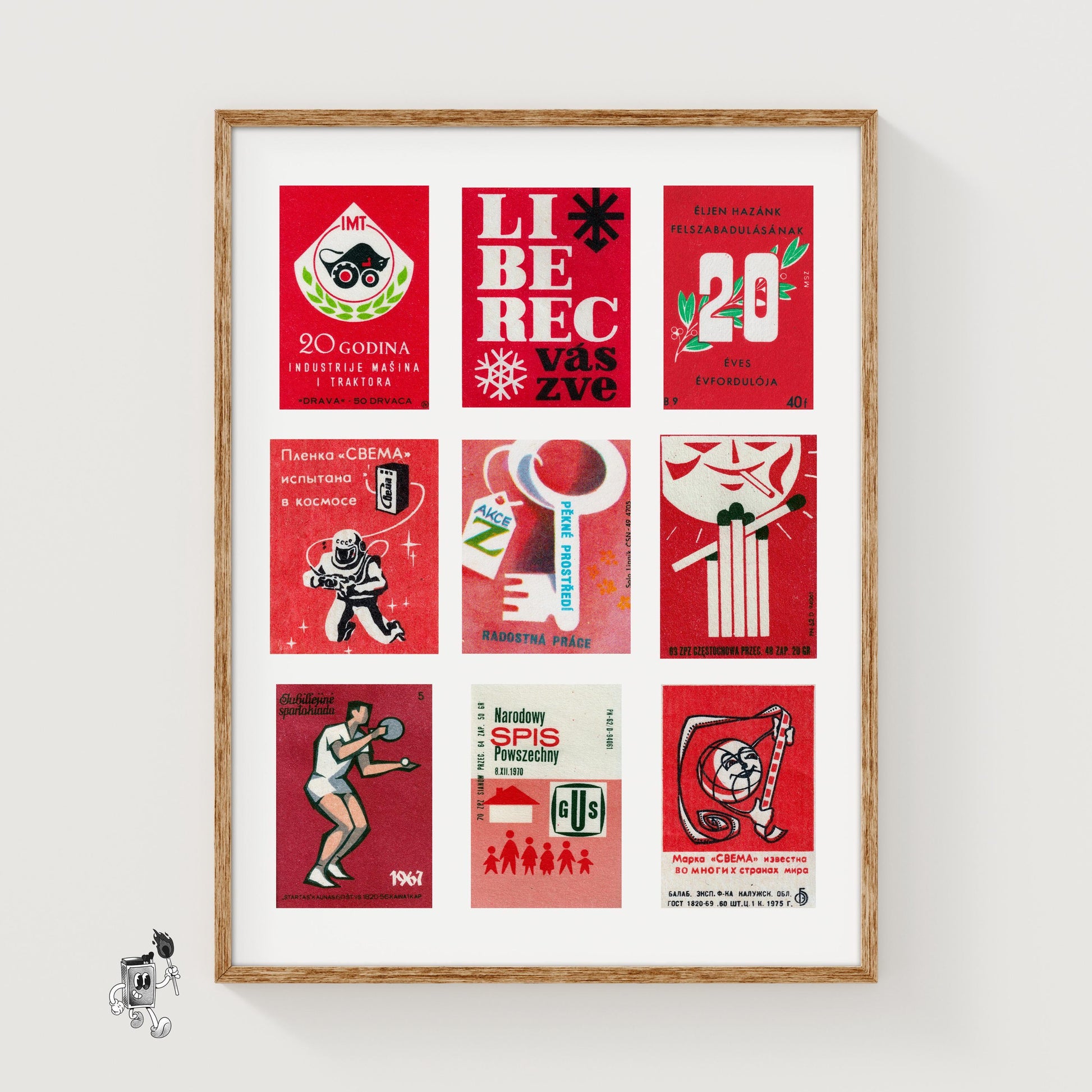 Red and Whites Grid Print - vintage matchbox label print