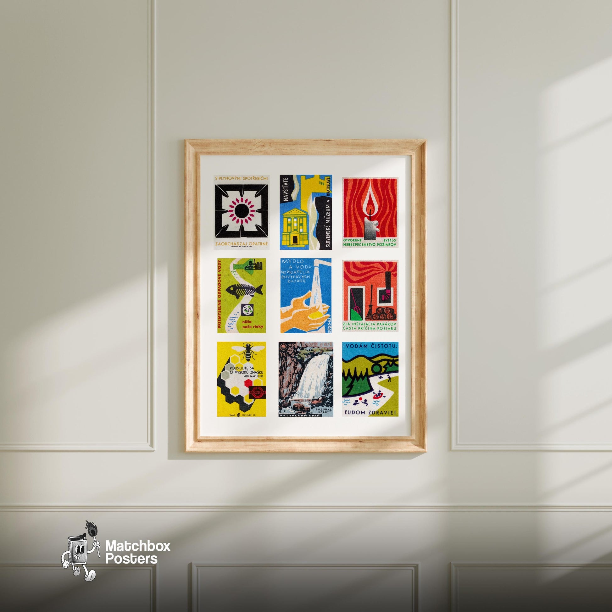 Slovak Collage - vintage matchbox label print - living room mockup