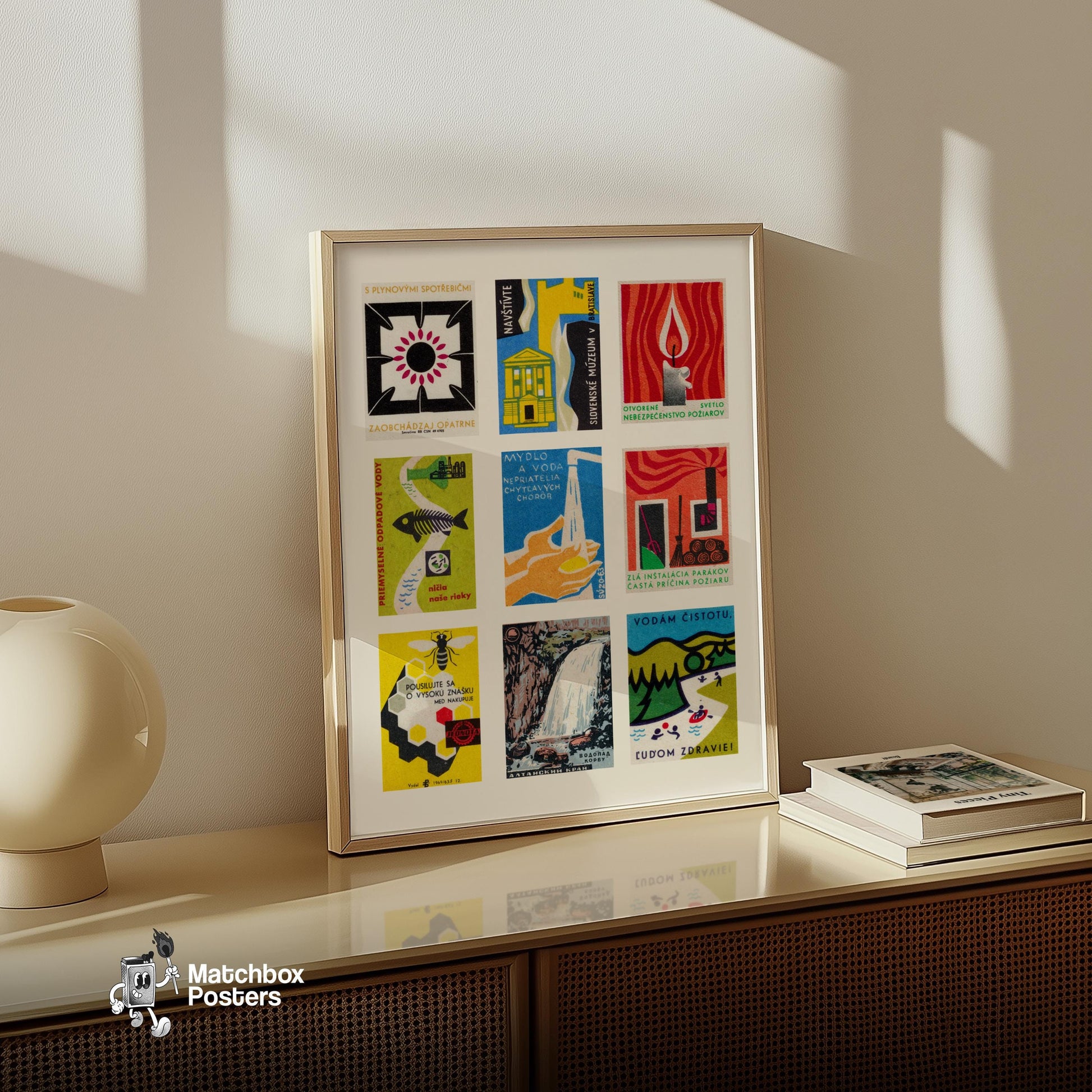 Slovak Collage - vintage matchbox label print - bedroom mockup