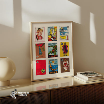Croatians Grid Print - vintage matchbox label print - bedroom mockup