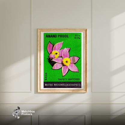 Pink Flowers - vintage matchbox label print - bedroom mockup