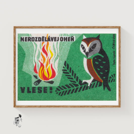 Owl - vintage matchbox label print