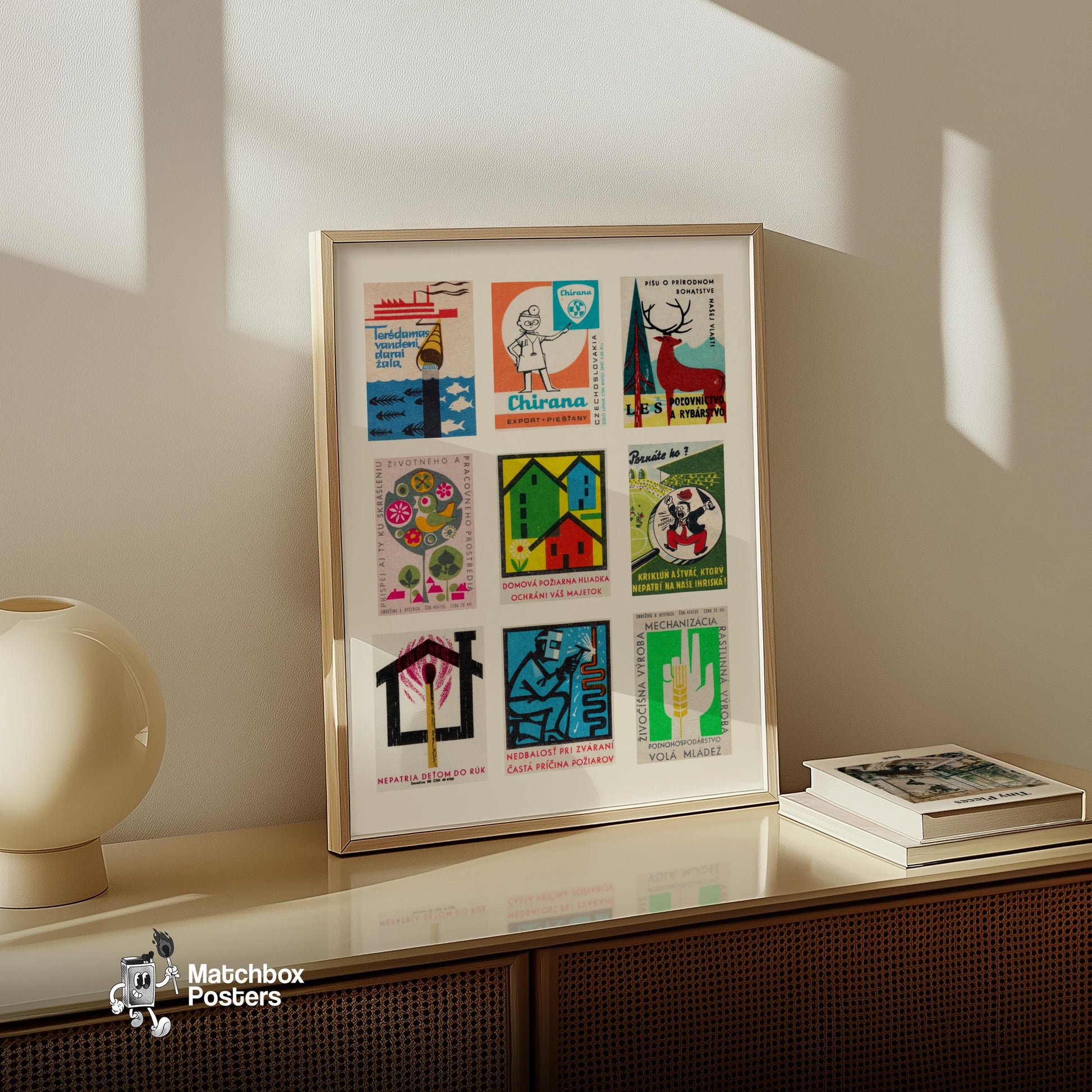 Slovak Collage - vintage matchbox label print - bedroom mockup