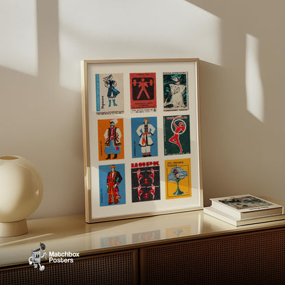 Russian Collage - vintage matchbox label print - bedroom mockup