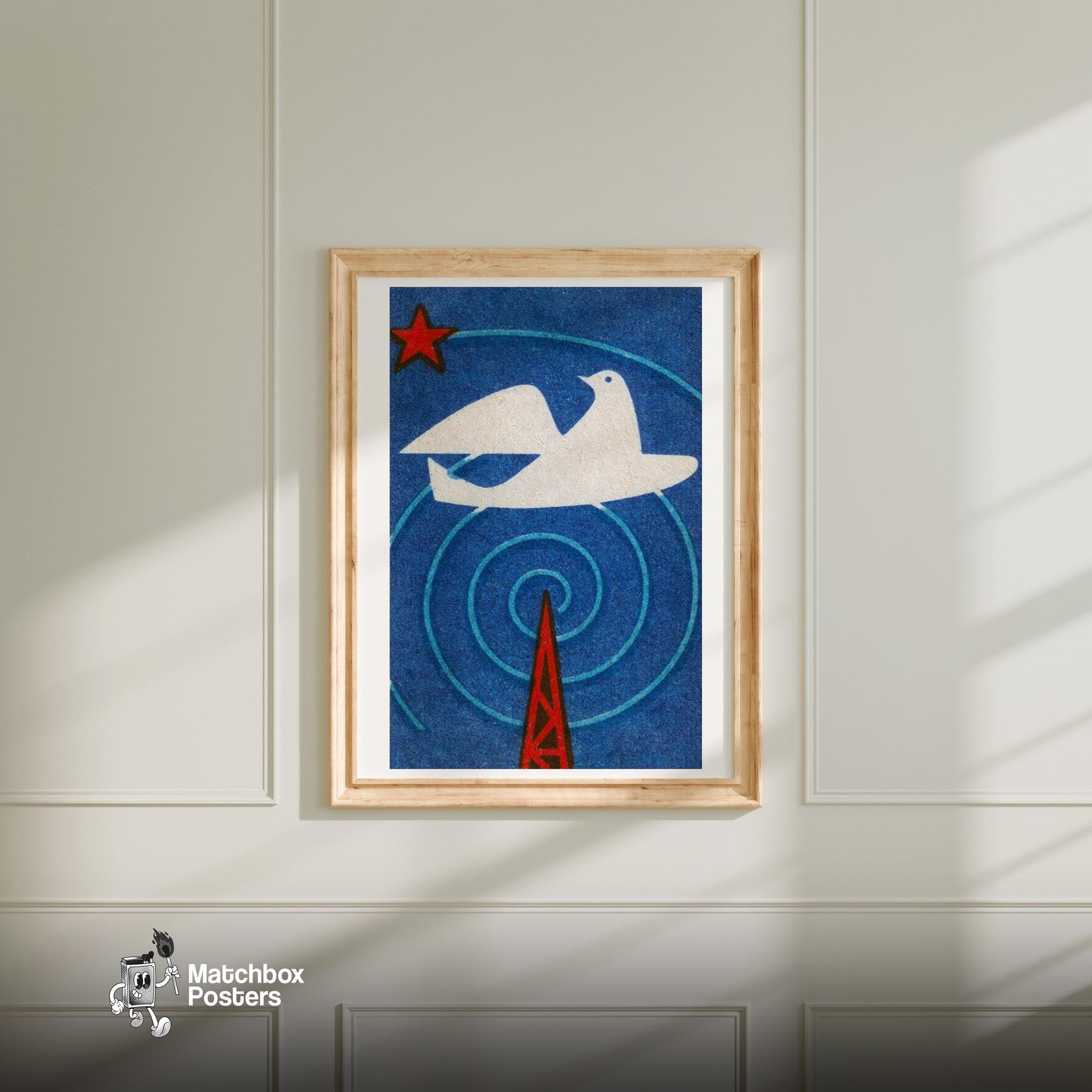 White Dove - vintage matchbox label print - bedroom mockup