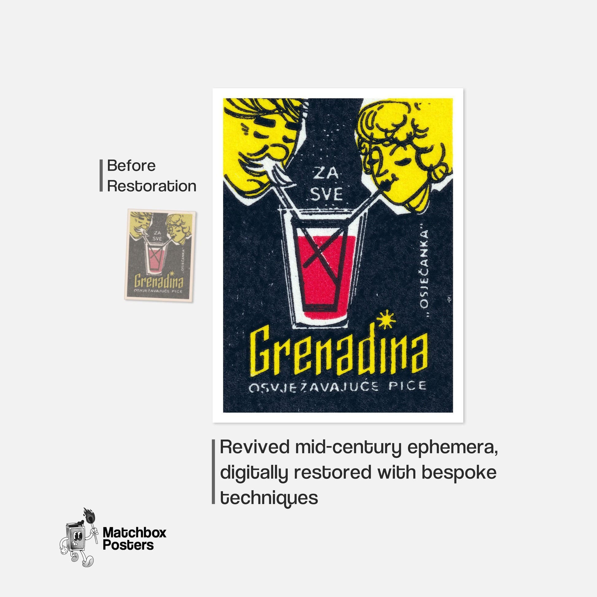 Grenadine Drink - vintage matchbox label print - framed wall art preview
