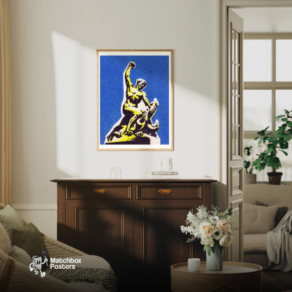 Statue Of A Person - vintage matchbox label print - living room mockup