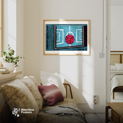 Red Volleyball - vintage matchbox label print - living room mockup