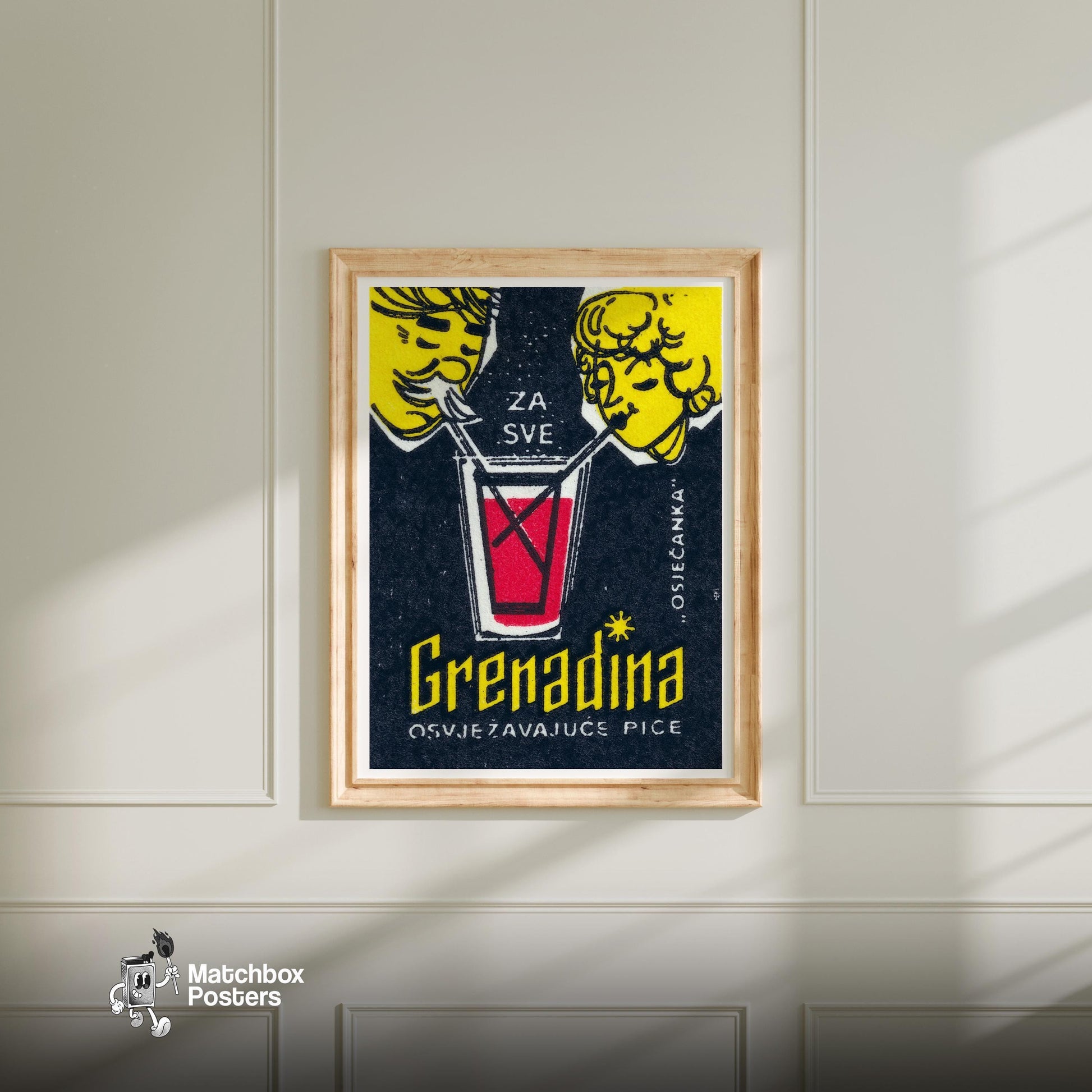 Grenadine Drink - vintage matchbox label print - bedroom mockup
