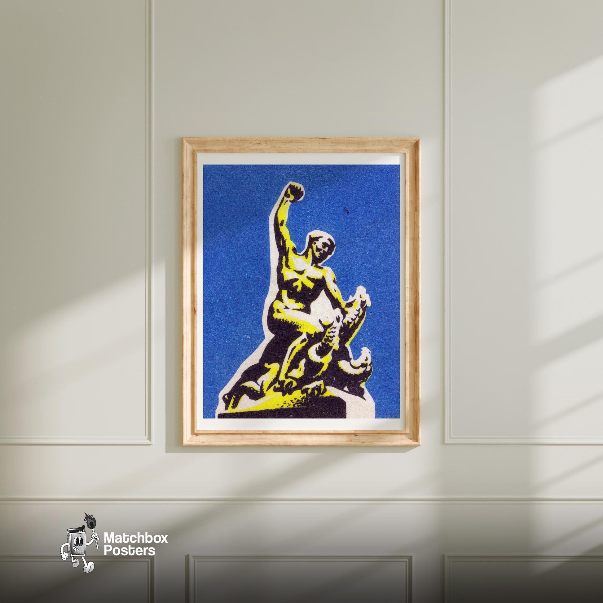 Statue Of A Person - vintage matchbox label print - bedroom mockup