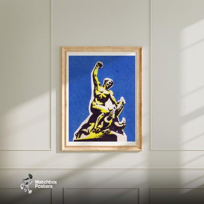Statue Of A Person - vintage matchbox label print - bedroom mockup