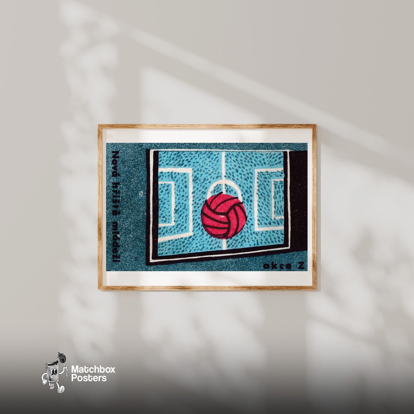 Red Volleyball - vintage matchbox label print - bedroom mockup