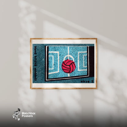 Red Volleyball - vintage matchbox label print - bedroom mockup