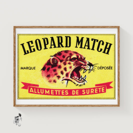 Roaring Leopard - vintage matchbox label print
