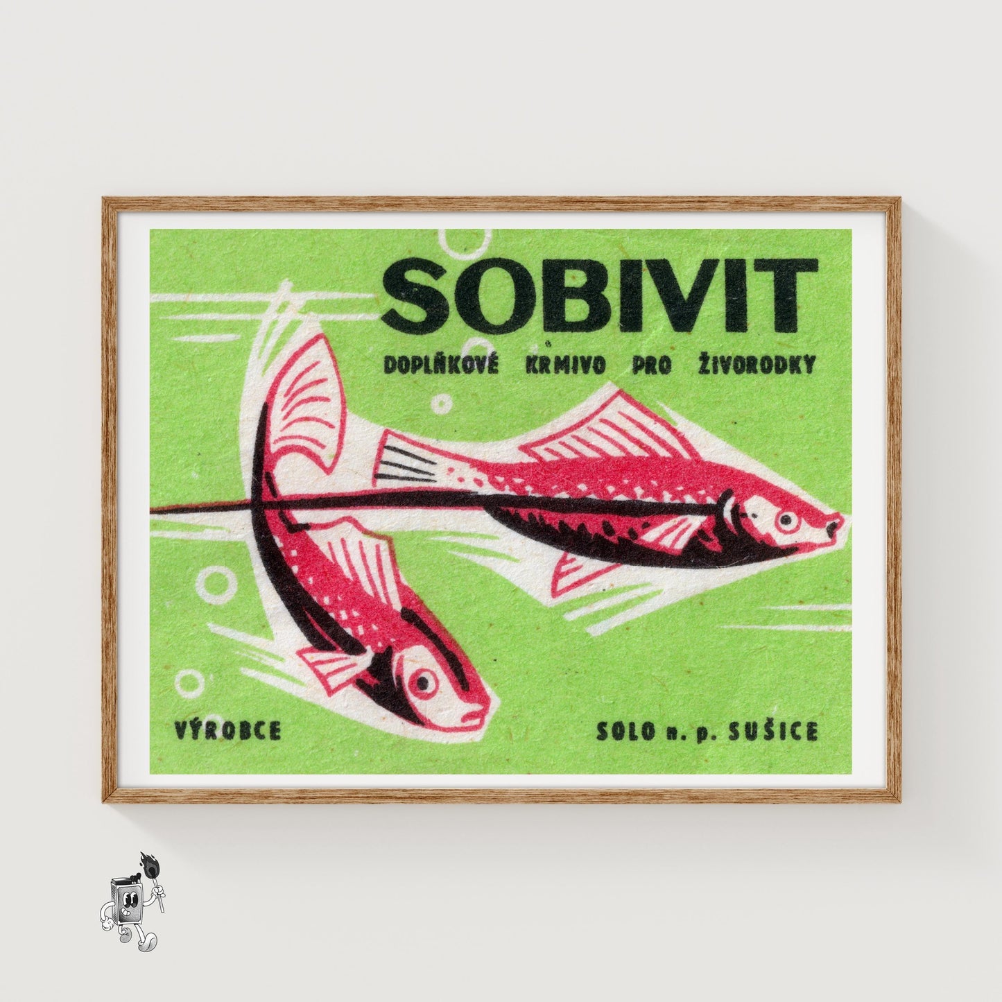 Two Red Fish - vintage matchbox label print