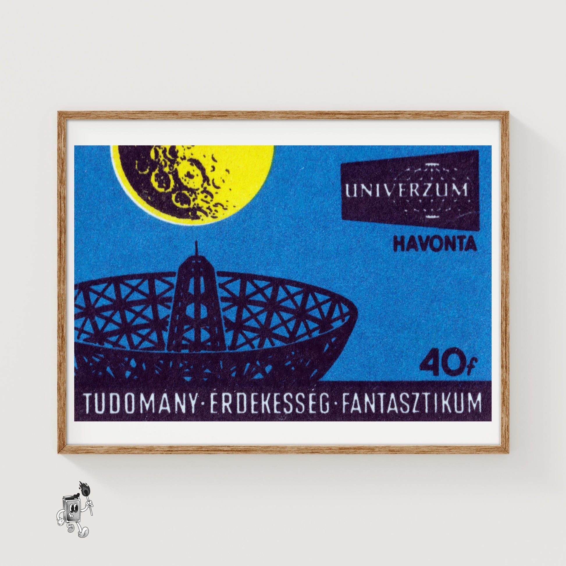 Yellow Moon Telescope - vintage matchbox label print