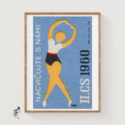 Gymnast - vintage matchbox label print