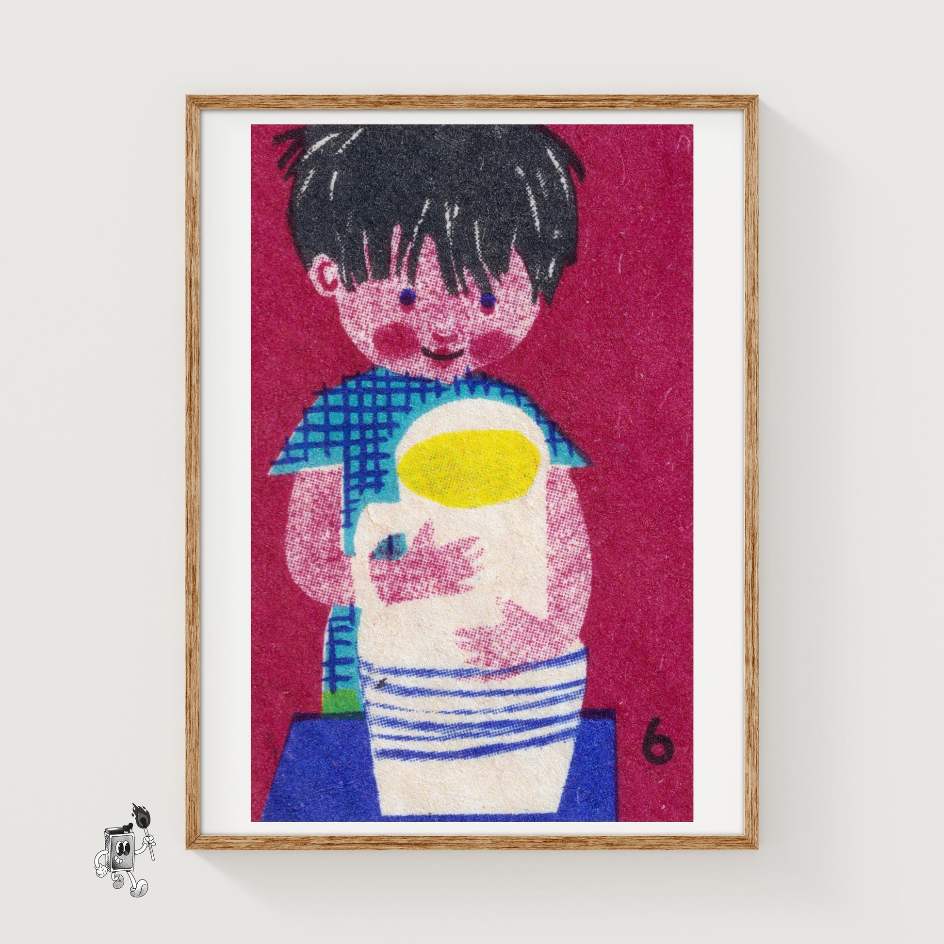 Boy with Mug - vintage matchbox label print