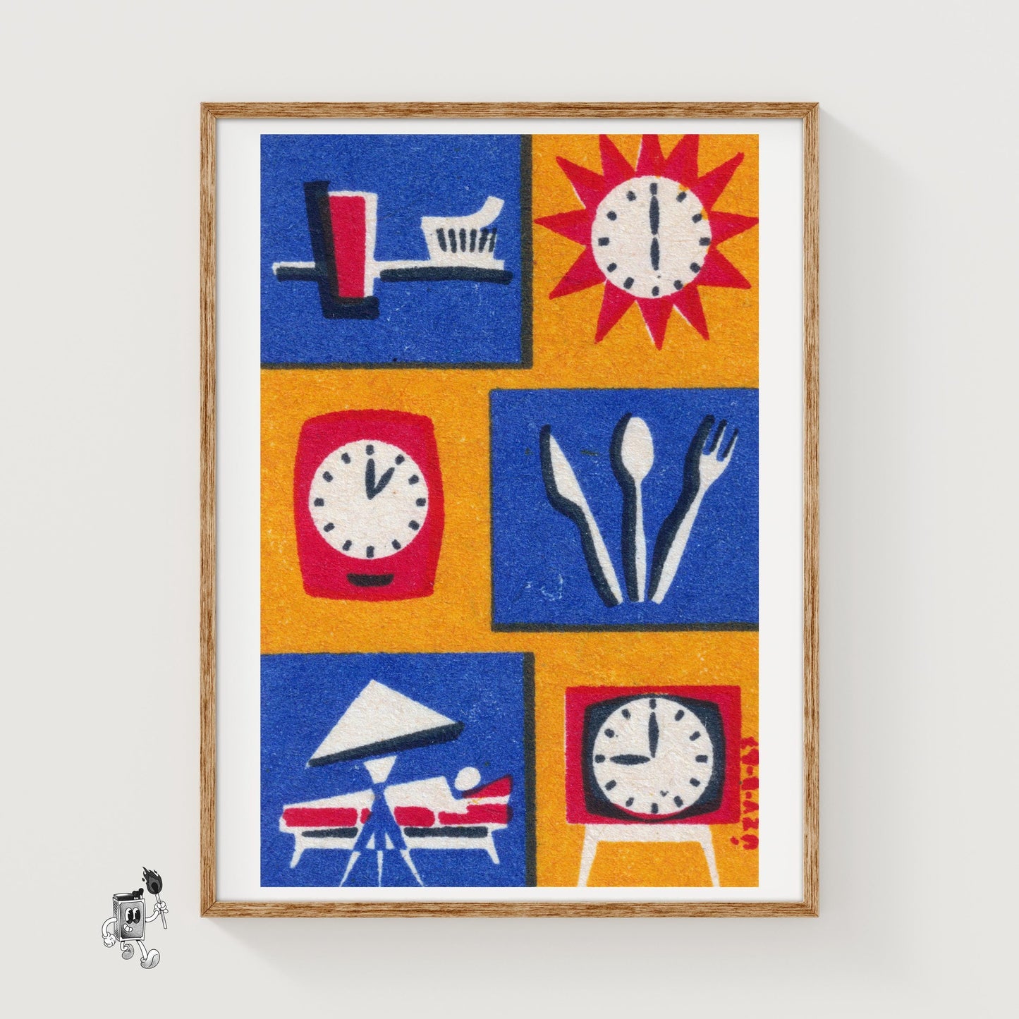 Daily Routine Symbols - vintage matchbox label print