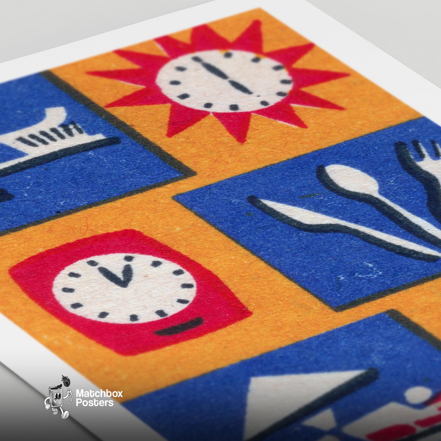 Daily Routine Symbols - vintage matchbox label print - close-up detail