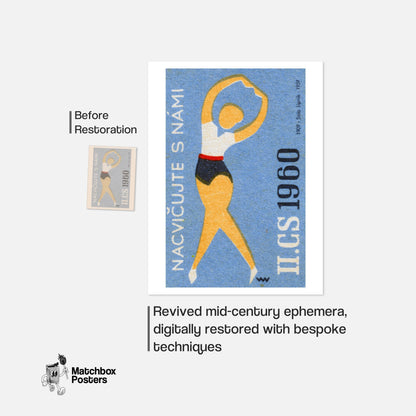 Gymnast - vintage matchbox label print - framed wall art preview