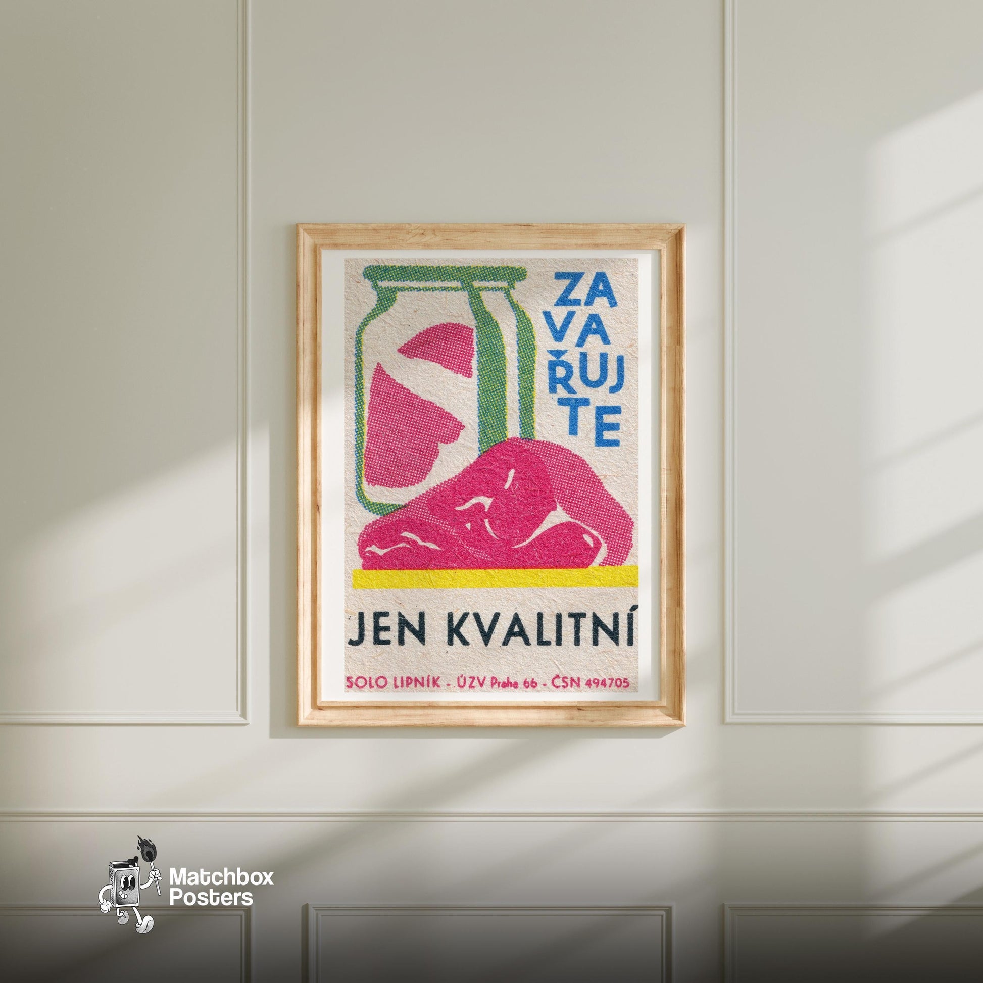 Only High Quality Meat - vintage matchbox label print - bedroom mockup