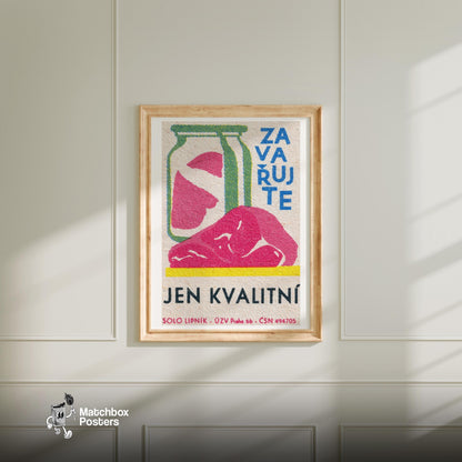 Only High Quality Meat - vintage matchbox label print - bedroom mockup