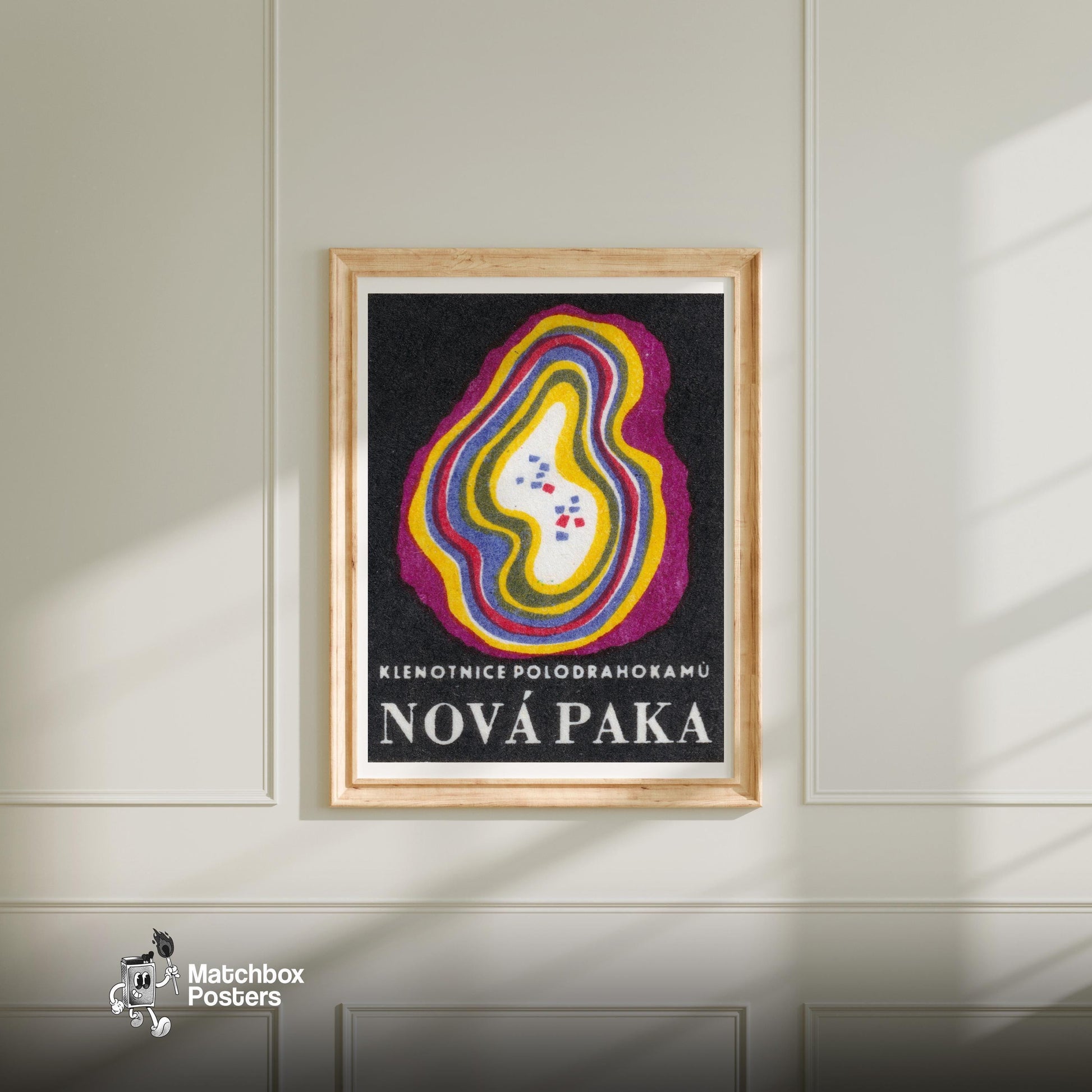 Precious Jewels Exhibition - vintage matchbox label print - bedroom mockup