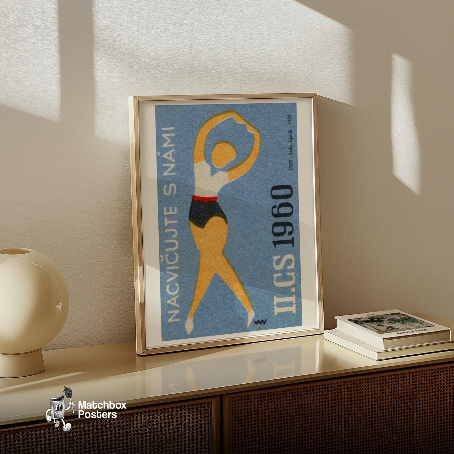 Gymnast - vintage matchbox label print - size comparison