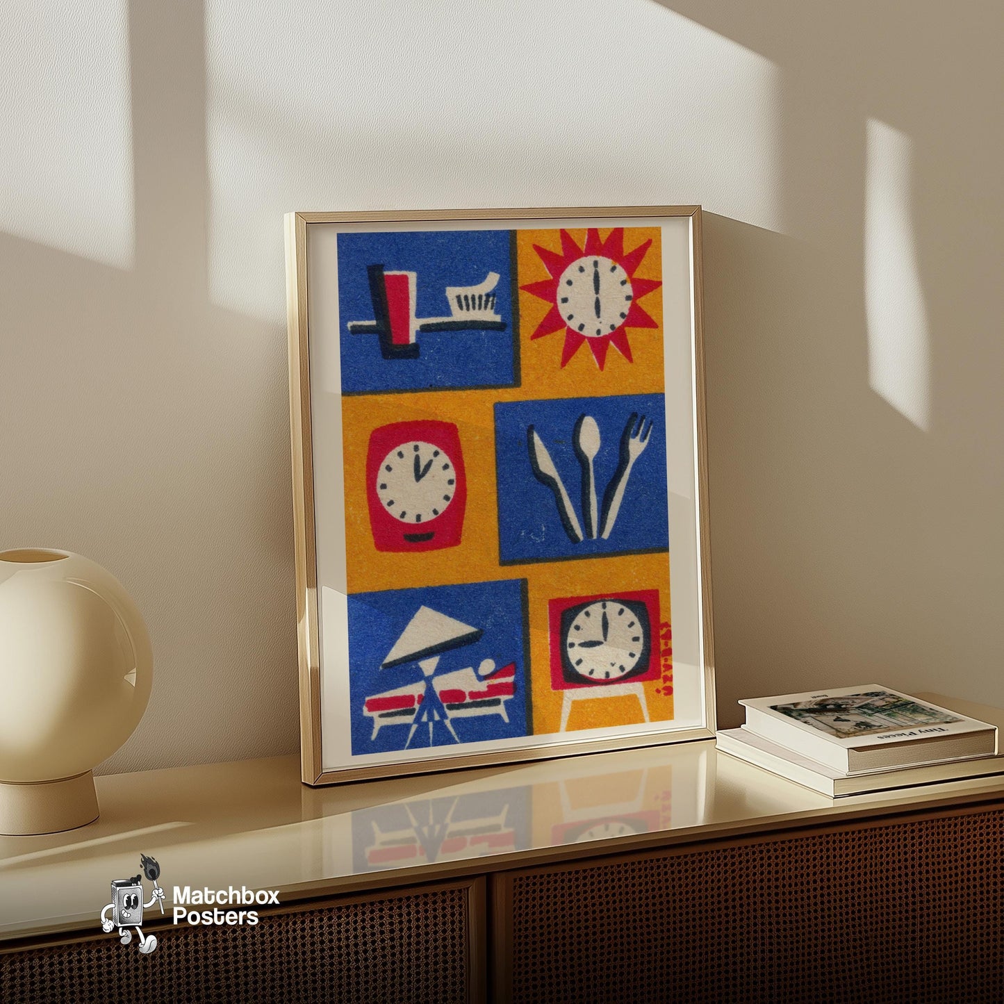 Daily Routine Symbols - vintage matchbox label print - size comparison