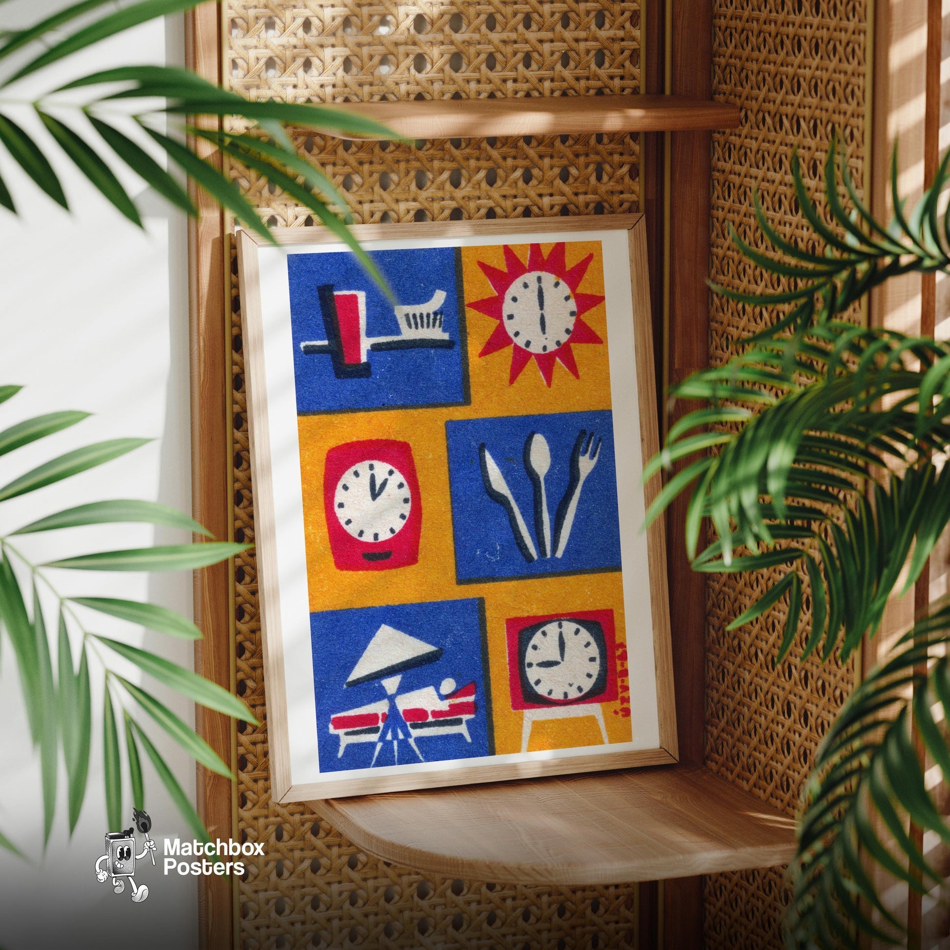 Daily Routine Symbols - vintage matchbox label print - office wall
