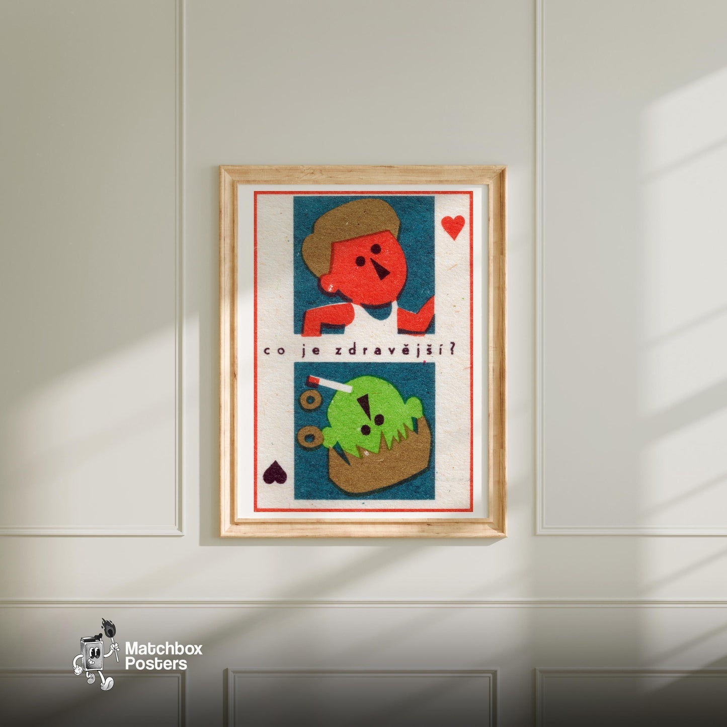 Playful Human - vintage matchbox label print - bedroom mockup
