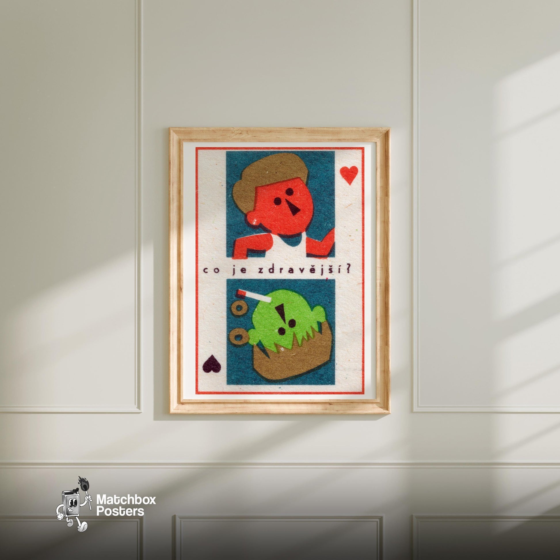 Playful Human - vintage matchbox label print - bedroom mockup