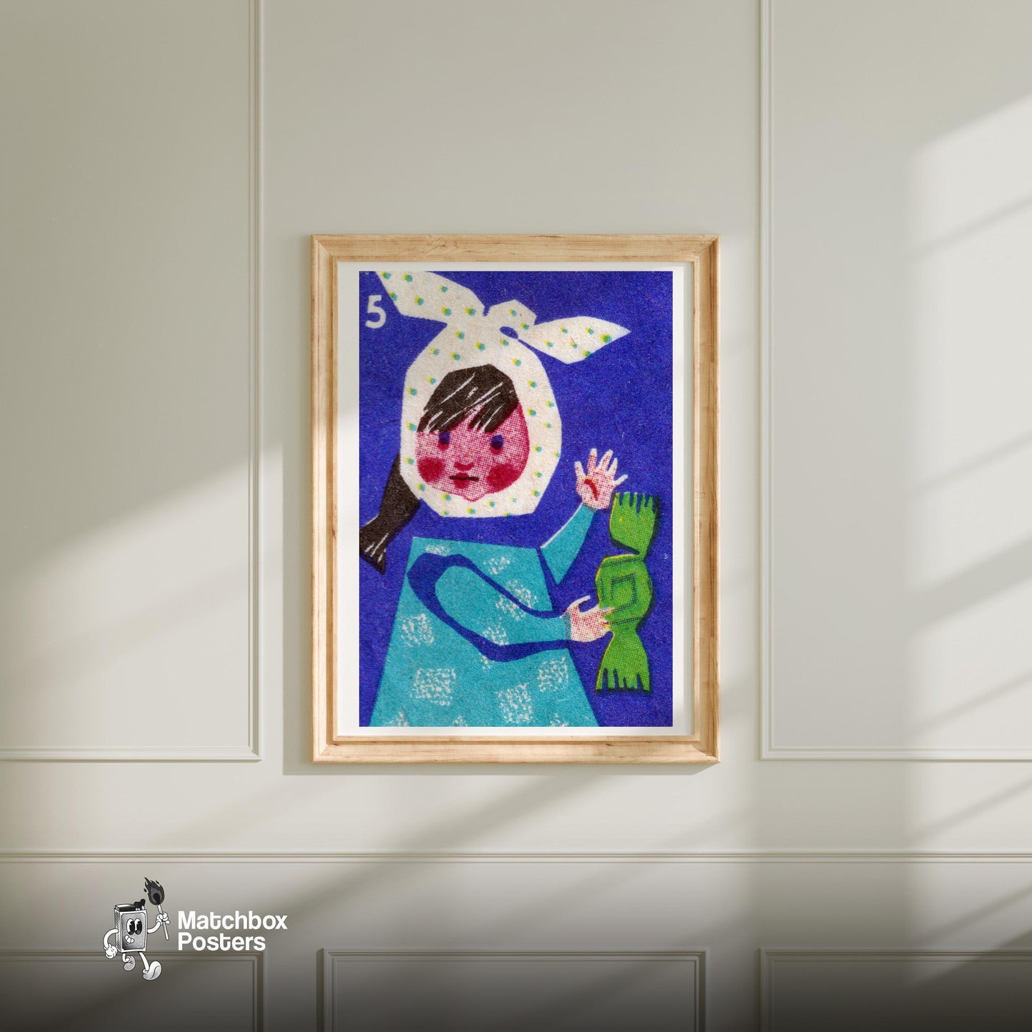 Girl with Candy - vintage matchbox label print - bedroom mockup