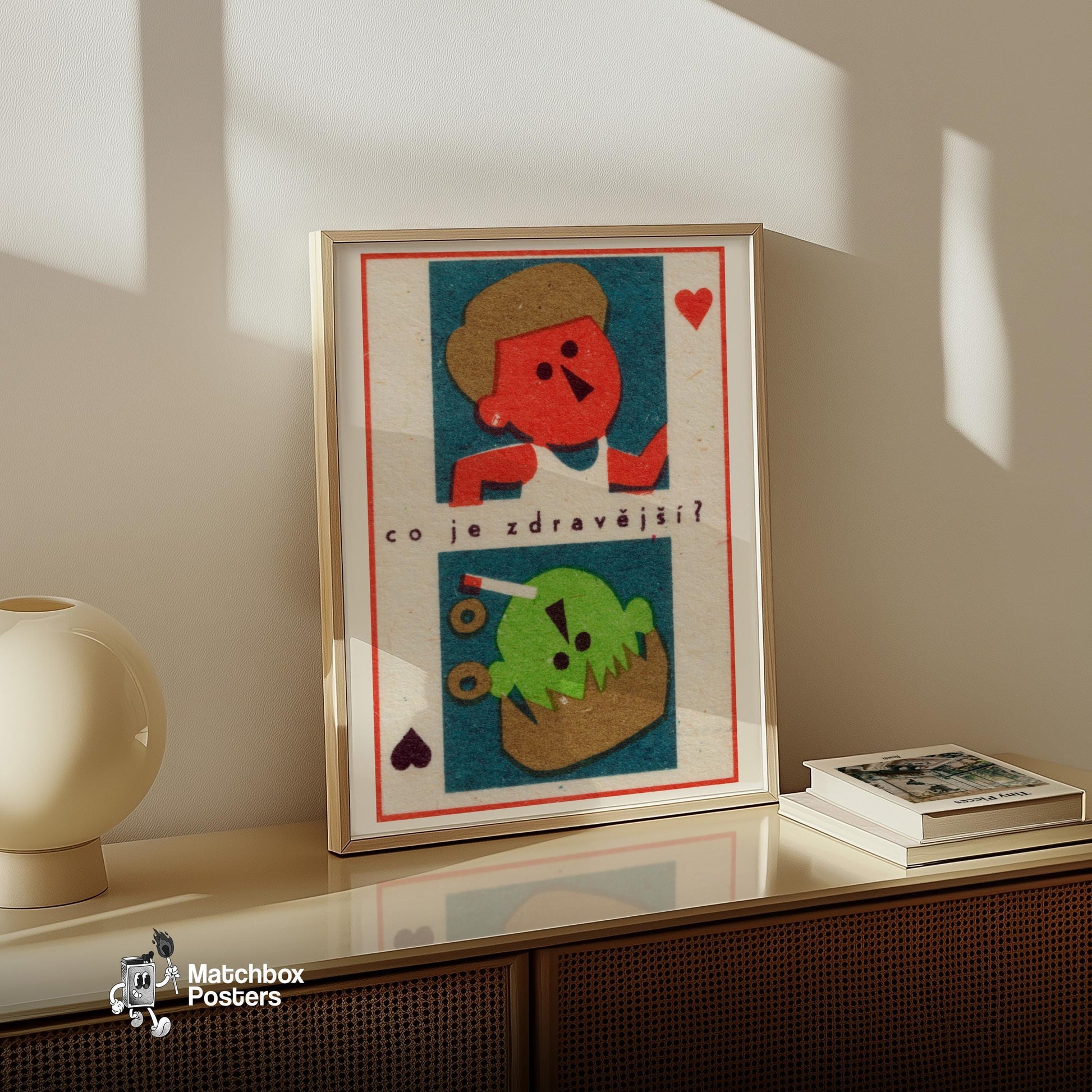 Playful Human - vintage matchbox label print - size comparison