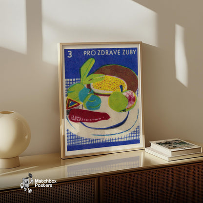 Plate of Fruits - vintage matchbox label print - size comparison