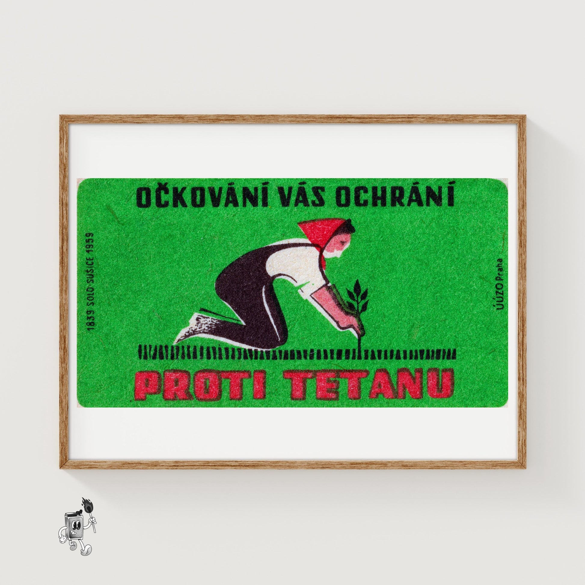 Woman Gardening - vintage matchbox label print