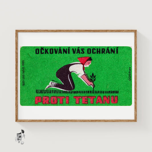 Woman Gardening - vintage matchbox label print