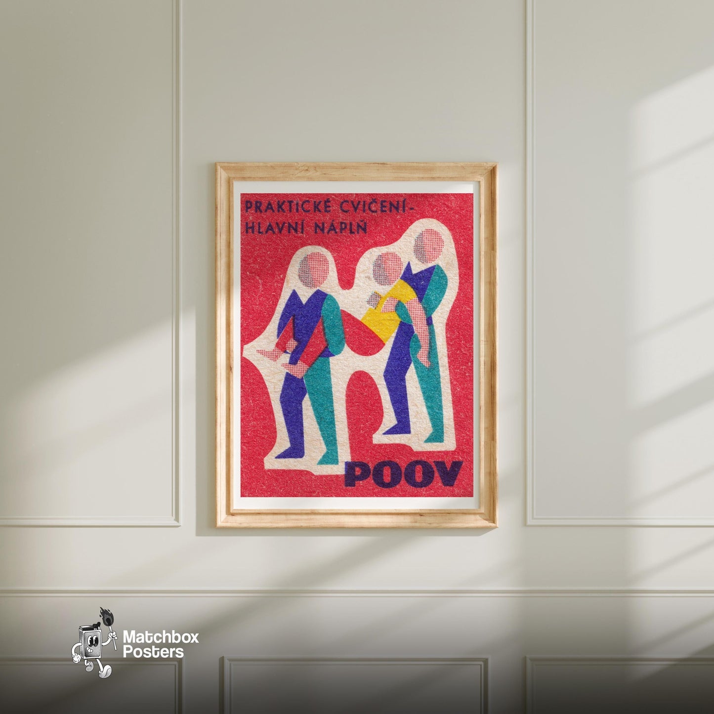 Exercise Figures - vintage matchbox label print - bedroom mockup
