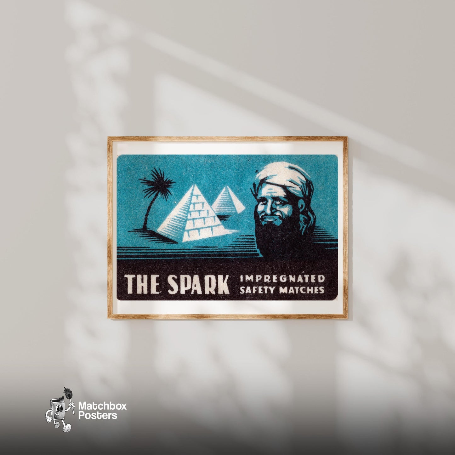 Arabian Pyramid Matches - vintage matchbox label print - bedroom mockup