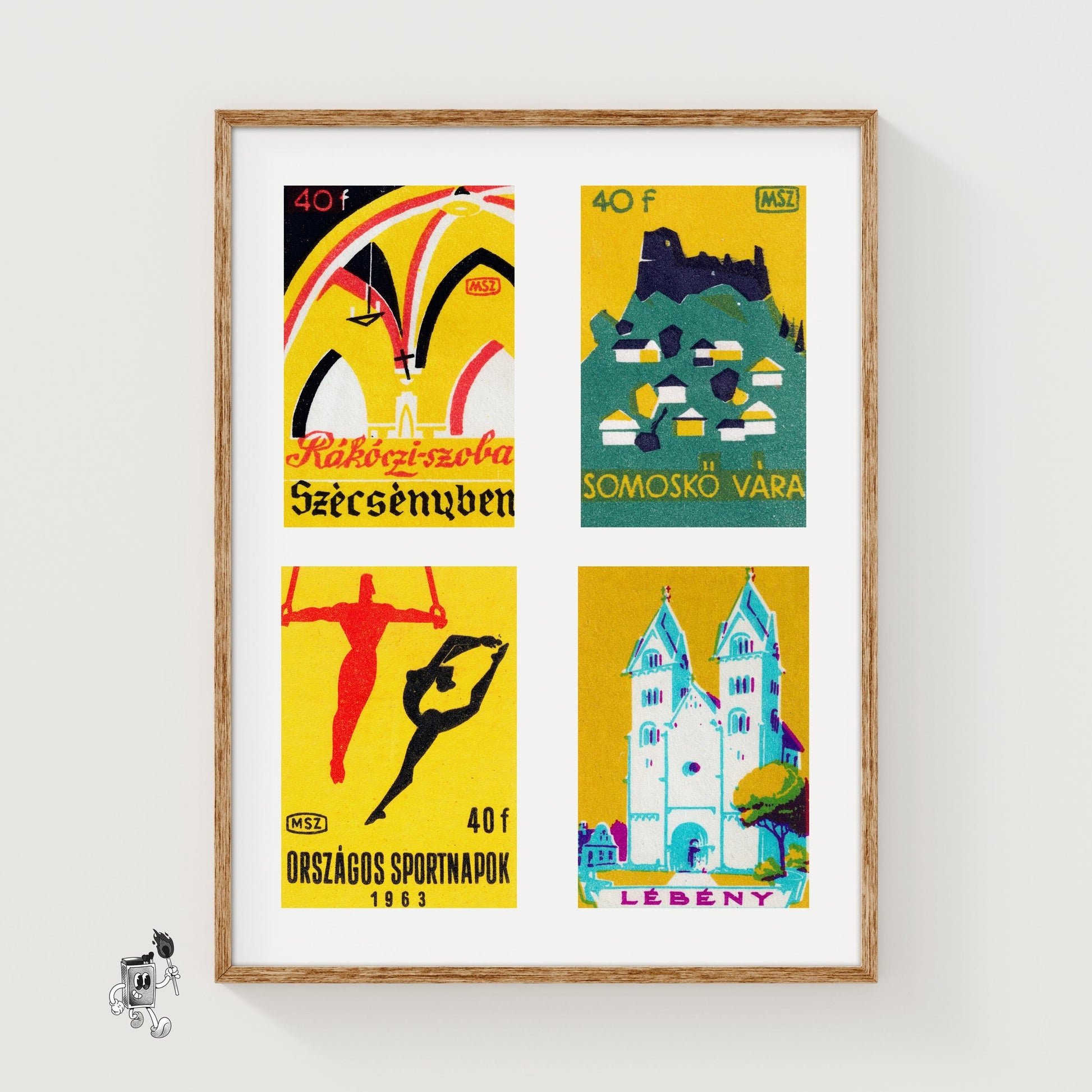 Yellow Hungarians Grid Print - vintage matchbox label print