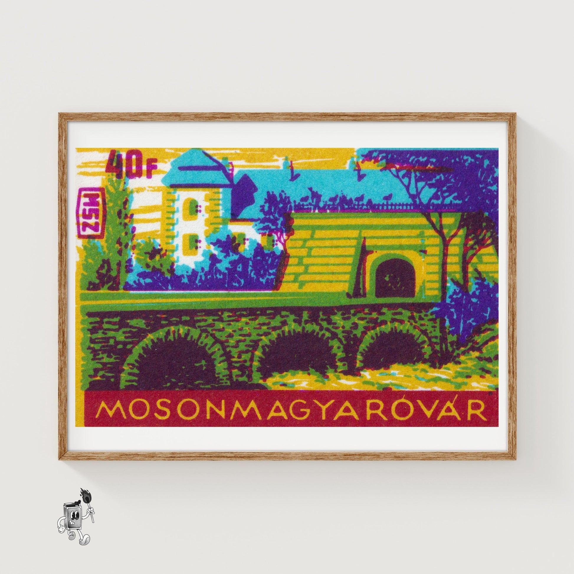 Countryside Town Bridge - vintage matchbox label print