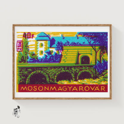 Countryside Town Bridge - vintage matchbox label print