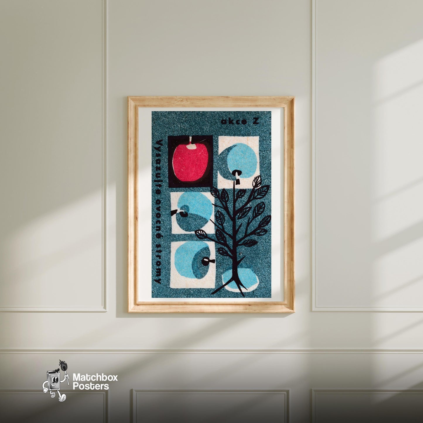 Apple Tree - vintage matchbox label print - bedroom mockup