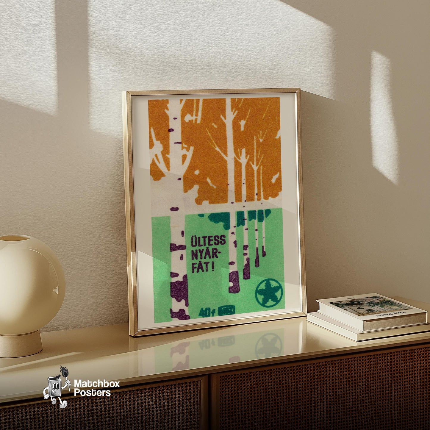 Birch Trees - vintage matchbox label print - size comparison