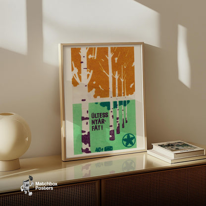 Birch Trees - vintage matchbox label print - size comparison